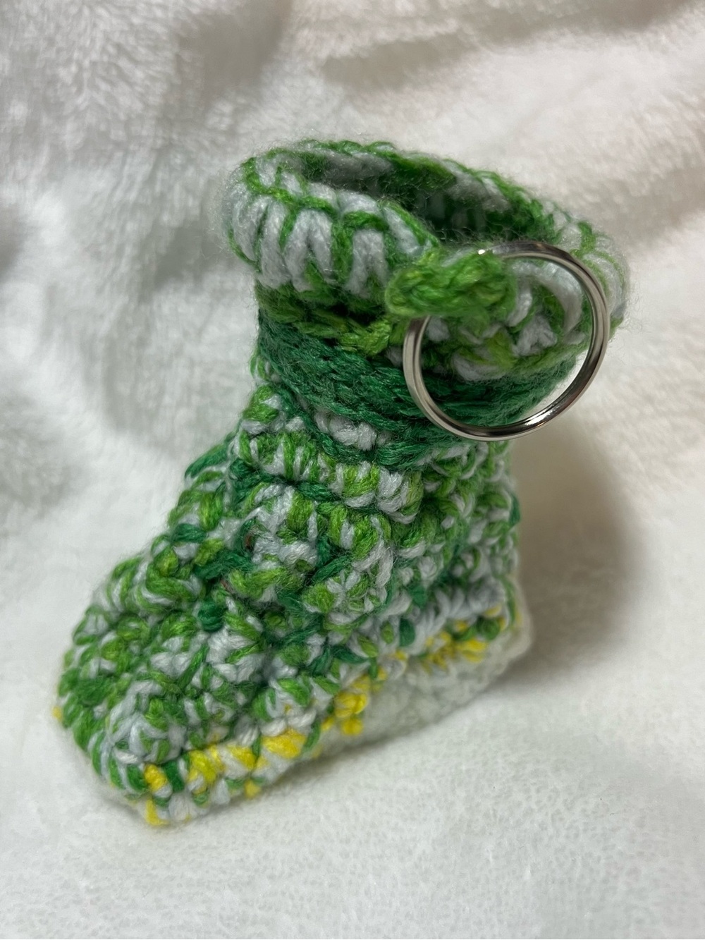 Handmade Crochet Mini Boot Keychain Green White Bag Charm 3.5” Gift